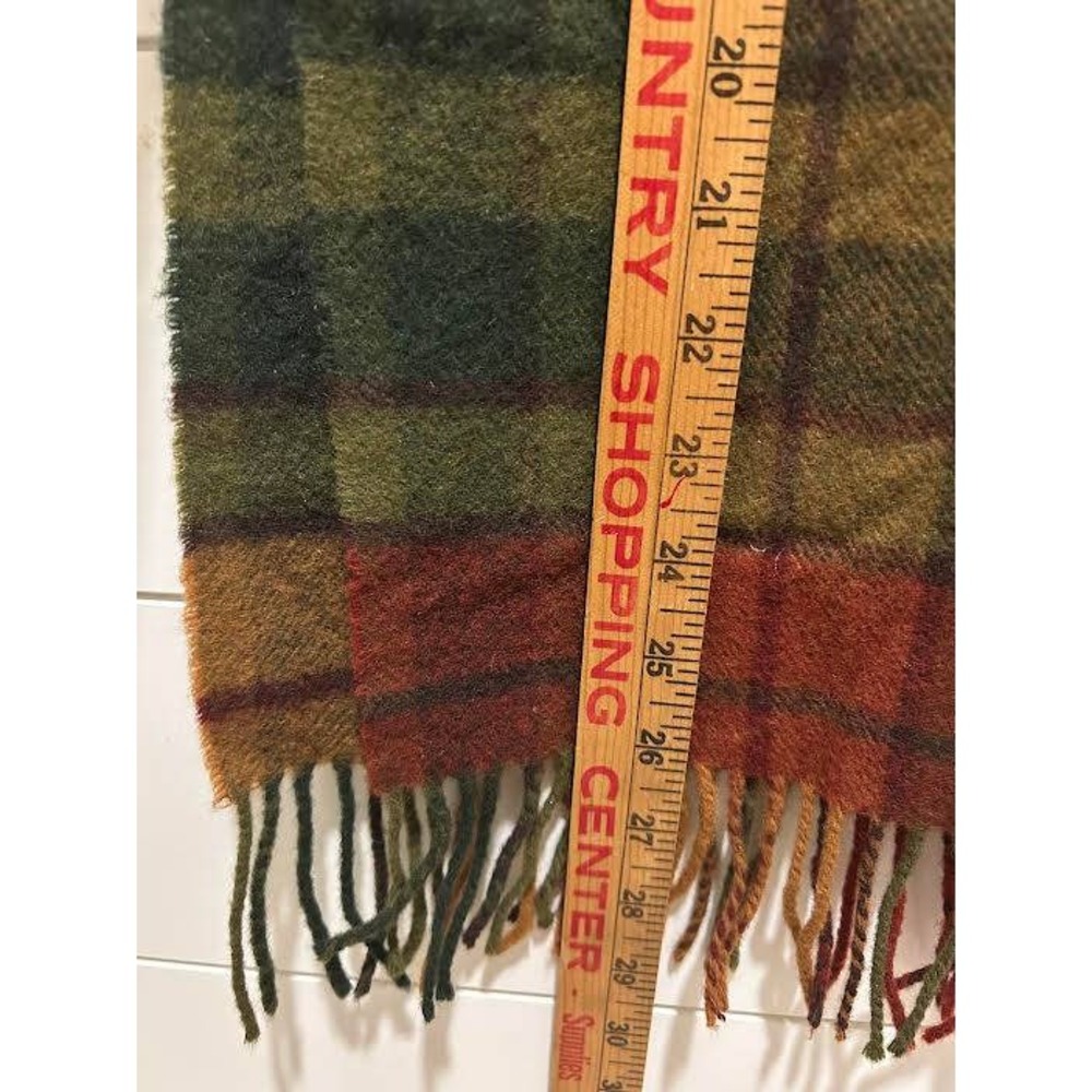 Johnstons of Elgin Lambswool Plaid Scarf Made in Scotland Green Orange Brown - Picture 4 of 4